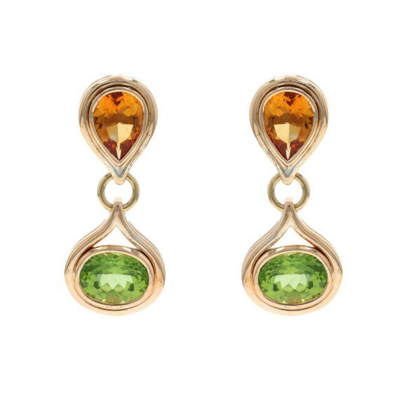 Rose Gold Citrine Peridot Teardrop Dangle Earrings 18k Pear 8.20ctw - Picture 1 of 5